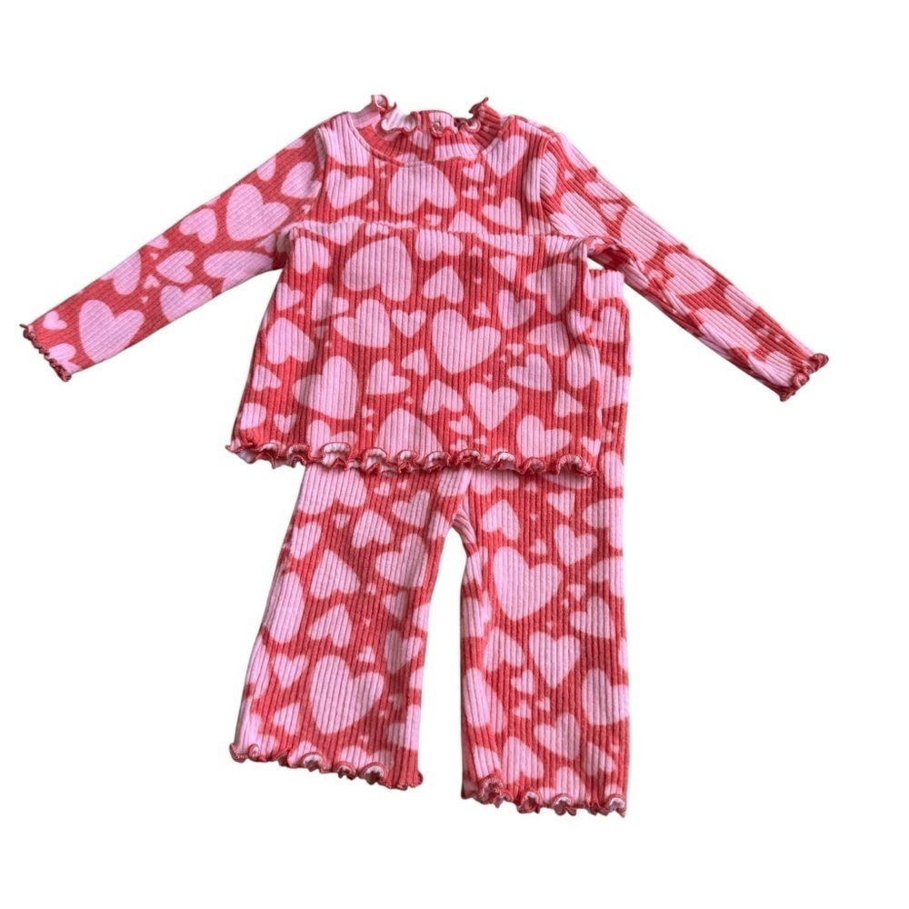 Old Navy Pink Hearts Outfit 2PC Set Baby Girl 3-6M Long Sleeve Top Pants NWT